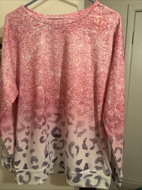 Pink Ombre Leopard Border Long Sleeve Top